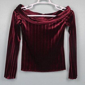 Vintage Bruno Duluc burgundy off the shoulder pleated velvet top-M